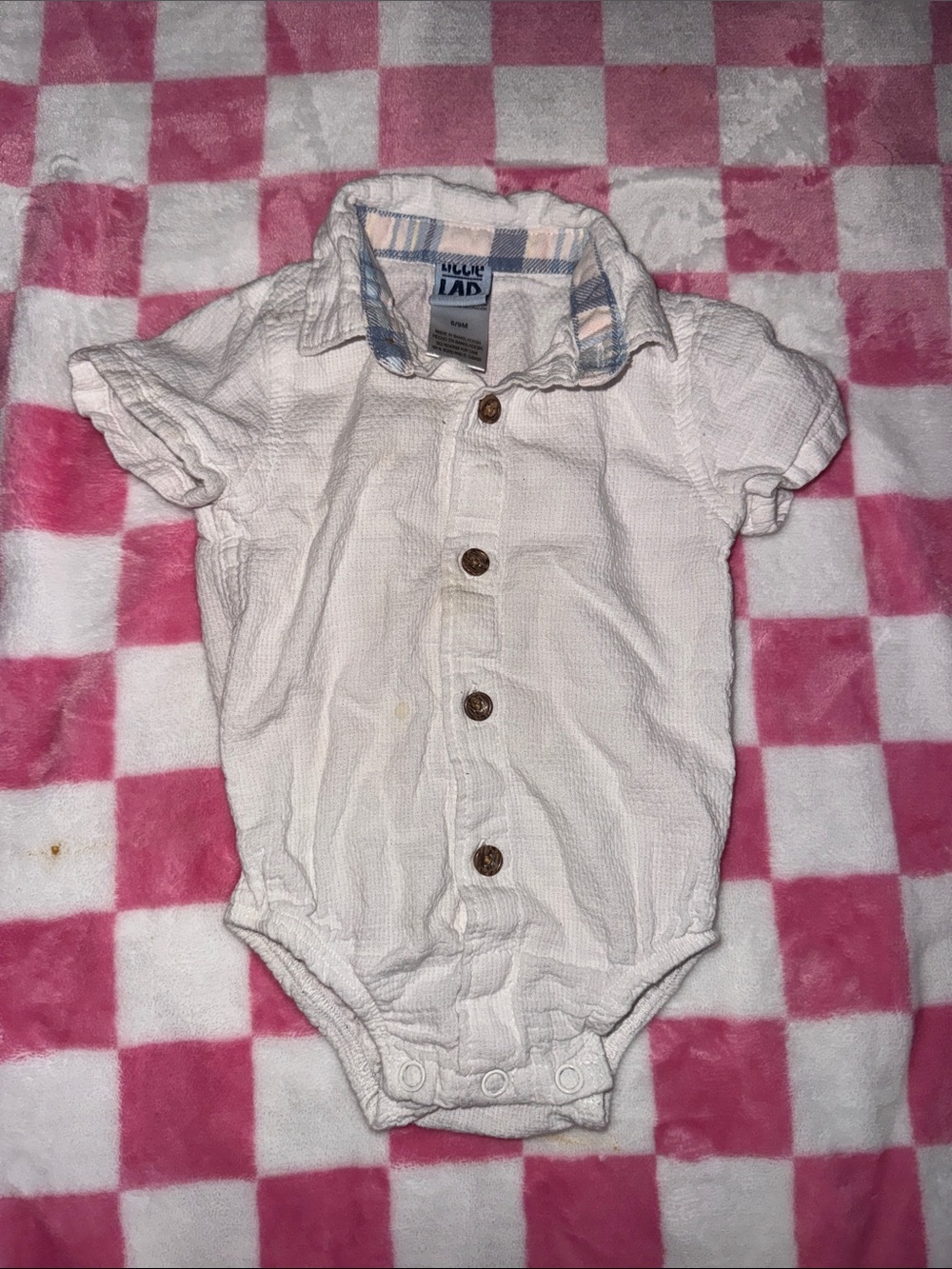 Little Lad White Button-Up Baby Onesie